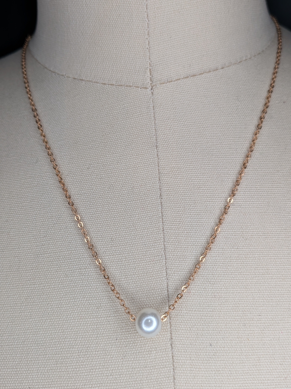 Gold Tone Floating Single Pearl Slide Pendant Necklace Layering Dainty